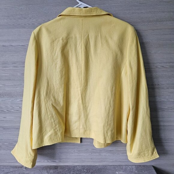 TALBOTS Linen Blazer Womens Size 16 Yellow Open Front Jacket Polyester Lining - Picture 5 of 16